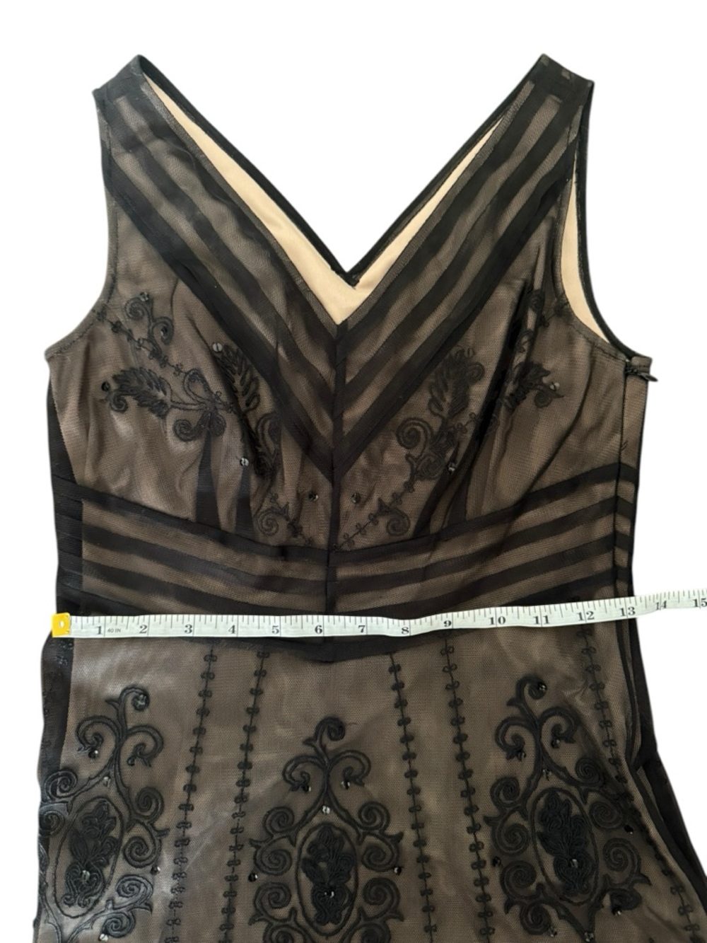 Ann Taylor Loft Black Mesh Embroidered Formal Dress X-Small Petite - Picture 11 of 12